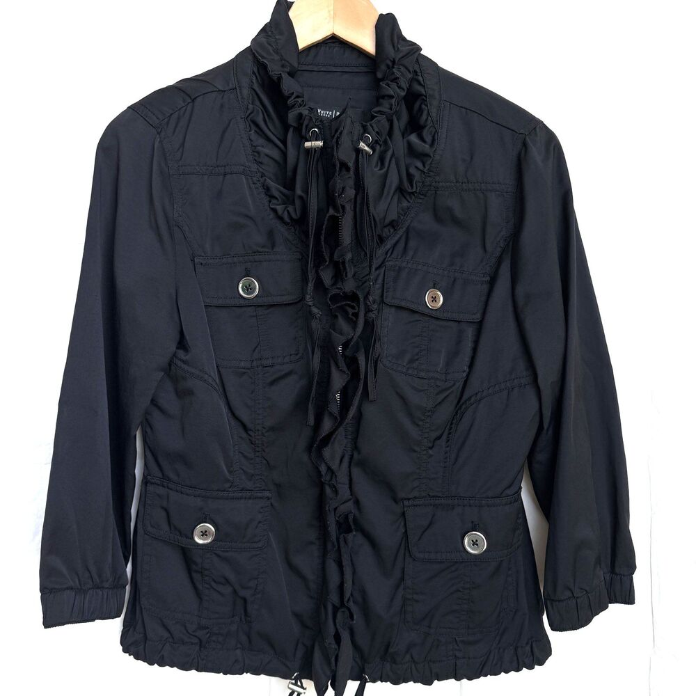 White House Black Market Ruffled Zip Up Military Style Jacket - Size 8